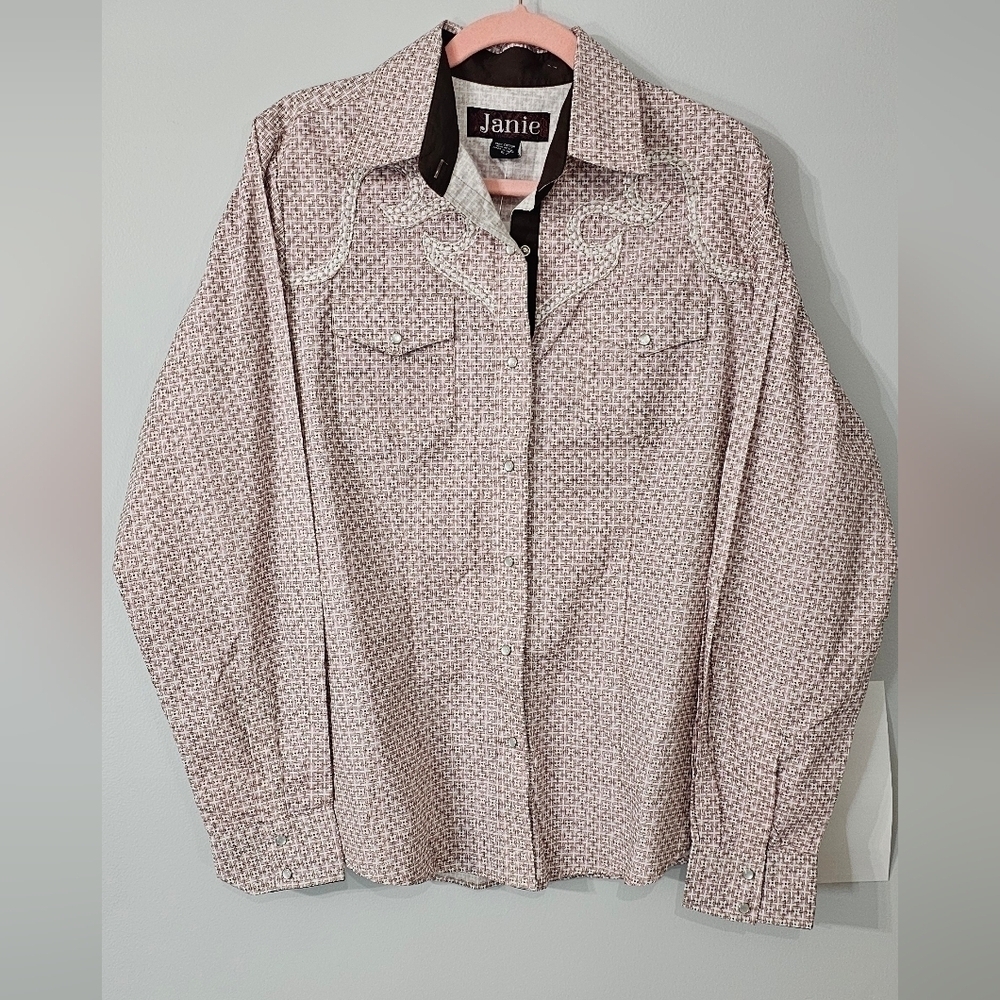 NWT Janie Western Snap Shirt XL 100% Cotton Cowboy Rodeo Style